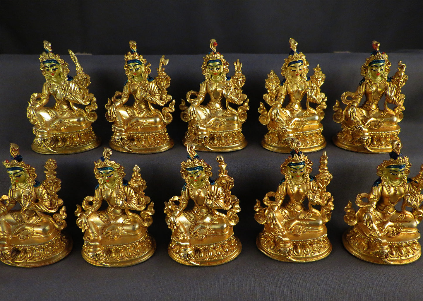 Tibetan Buddhism Gold Face Goddess 6 cm Set of 21 Green Tara Dolma Gold Plated Copper Statue Sculpture Figure free