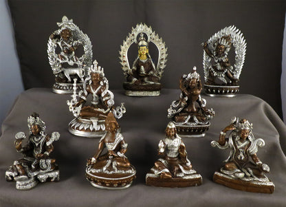 Tibetan Buddhism Guru Rinpoche Gold Face Eight Manifestations of Guru Silver Oxide Copper Statue Sculpture free