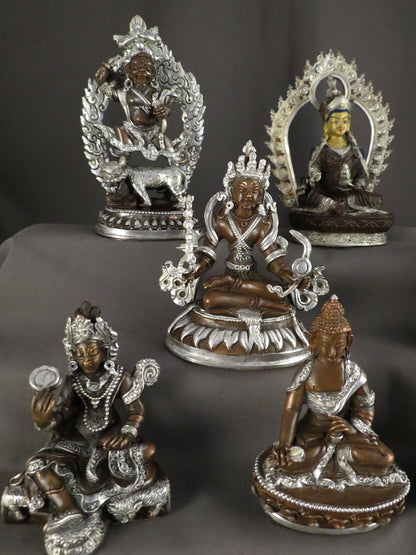 Tibetan Buddhism Guru Rinpoche Gold Face Eight Manifestations of Guru Silver Oxide Copper Statue Sculpture free