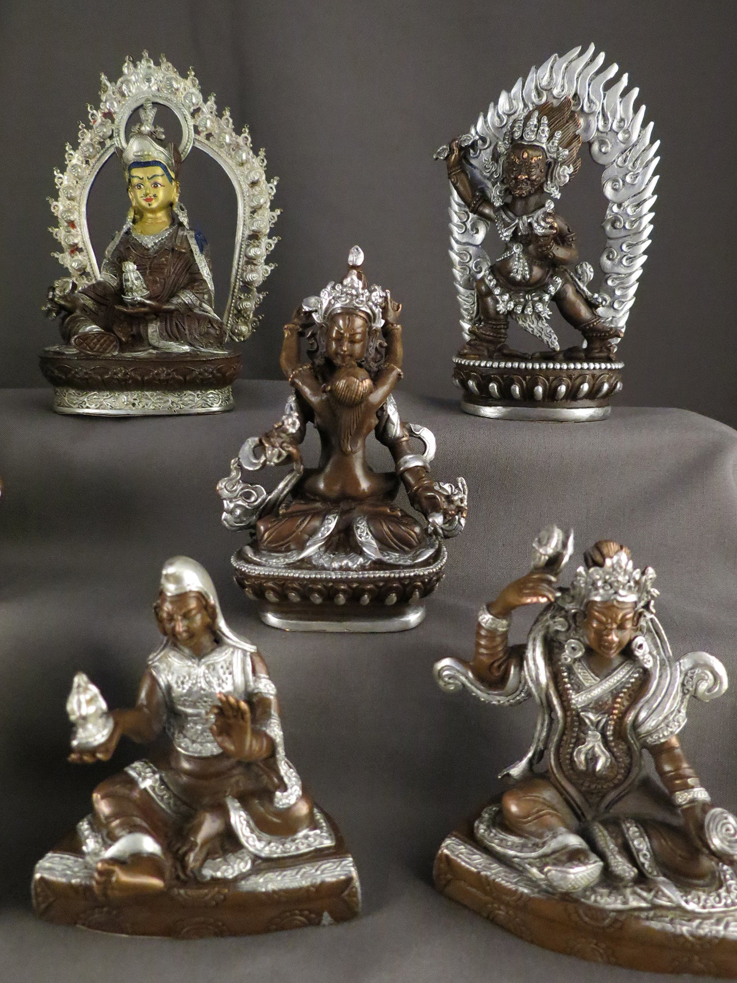 Tibetan Buddhism Guru Rinpoche Gold Face Eight Manifestations of Guru Silver Oxide Copper Statue Sculpture free