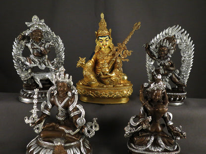Tibetan Buddhism Guru Rinpoche Padmasambhava Gold Plated Statue with Eight Manifestations of Guru Silver Oxide Copper Statue Sculpture free