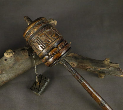 Vintage Tibetan Buddhist Bone Prayer Wheel, Om Mani Padme Hum Mantra, Hand Craved Water Buffalo Bone Prayer Wheel Alter