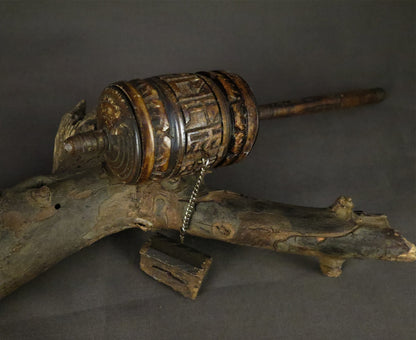 Vintage Tibetan Buddhist Bone Prayer Wheel, Om Mani Padme Hum Mantra, Hand Craved Water Buffalo Bone Prayer Wheel Alter