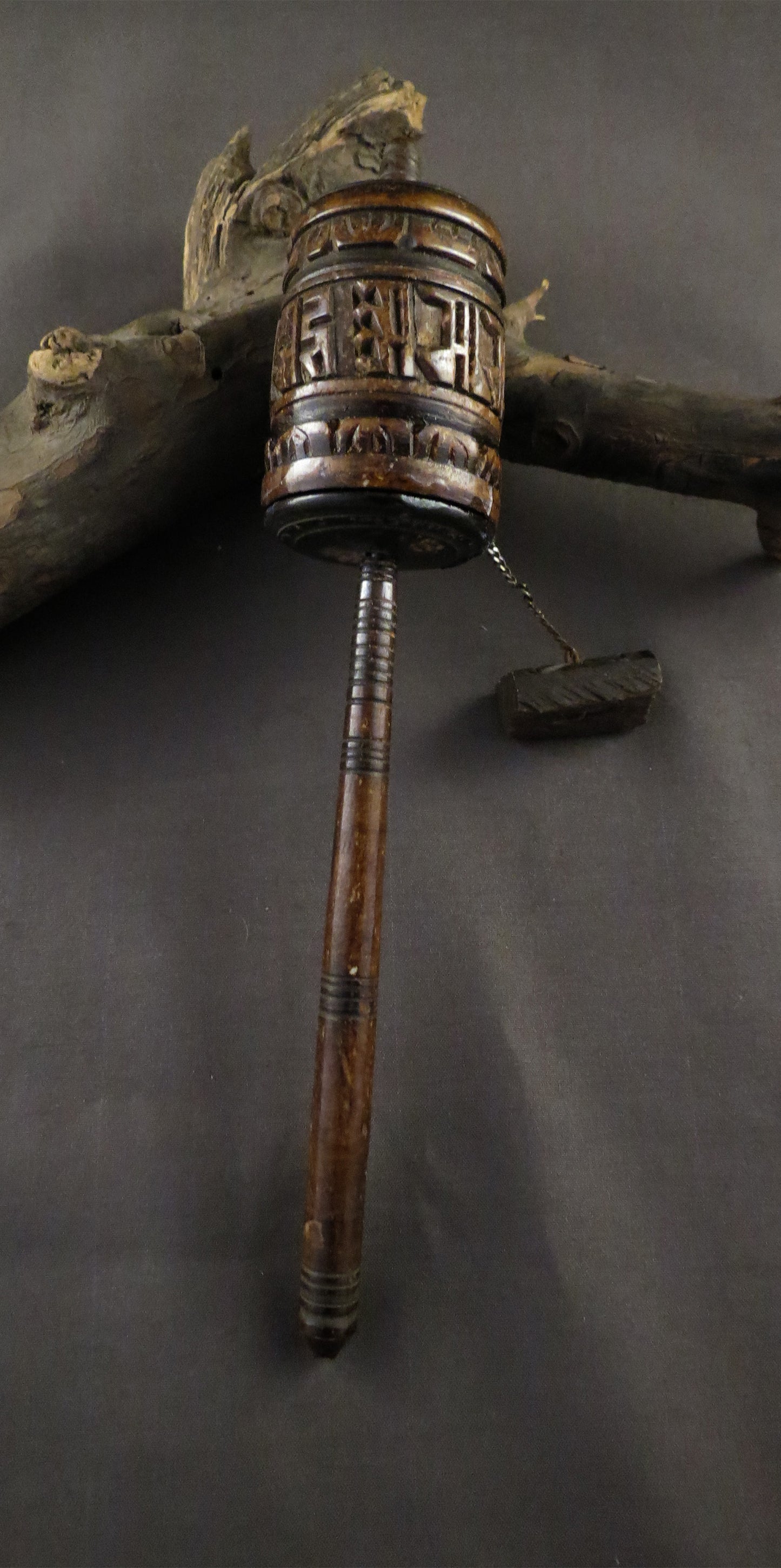 Vintage Tibetan Buddhist Bone Prayer Wheel, Om Mani Padme Hum Mantra, Hand Craved Water Buffalo Bone Prayer Wheel Alter