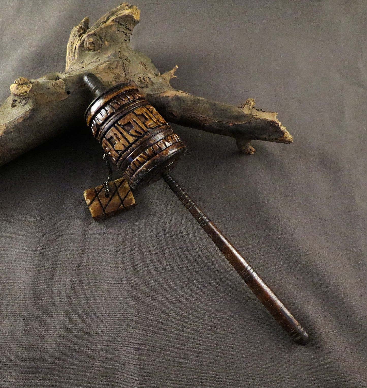 Vintage Tibetan Buddhist Bone Prayer Wheel, Om Mani Padme Hum Mantra, Hand Craved Water Buffalo Bone Prayer Wheel