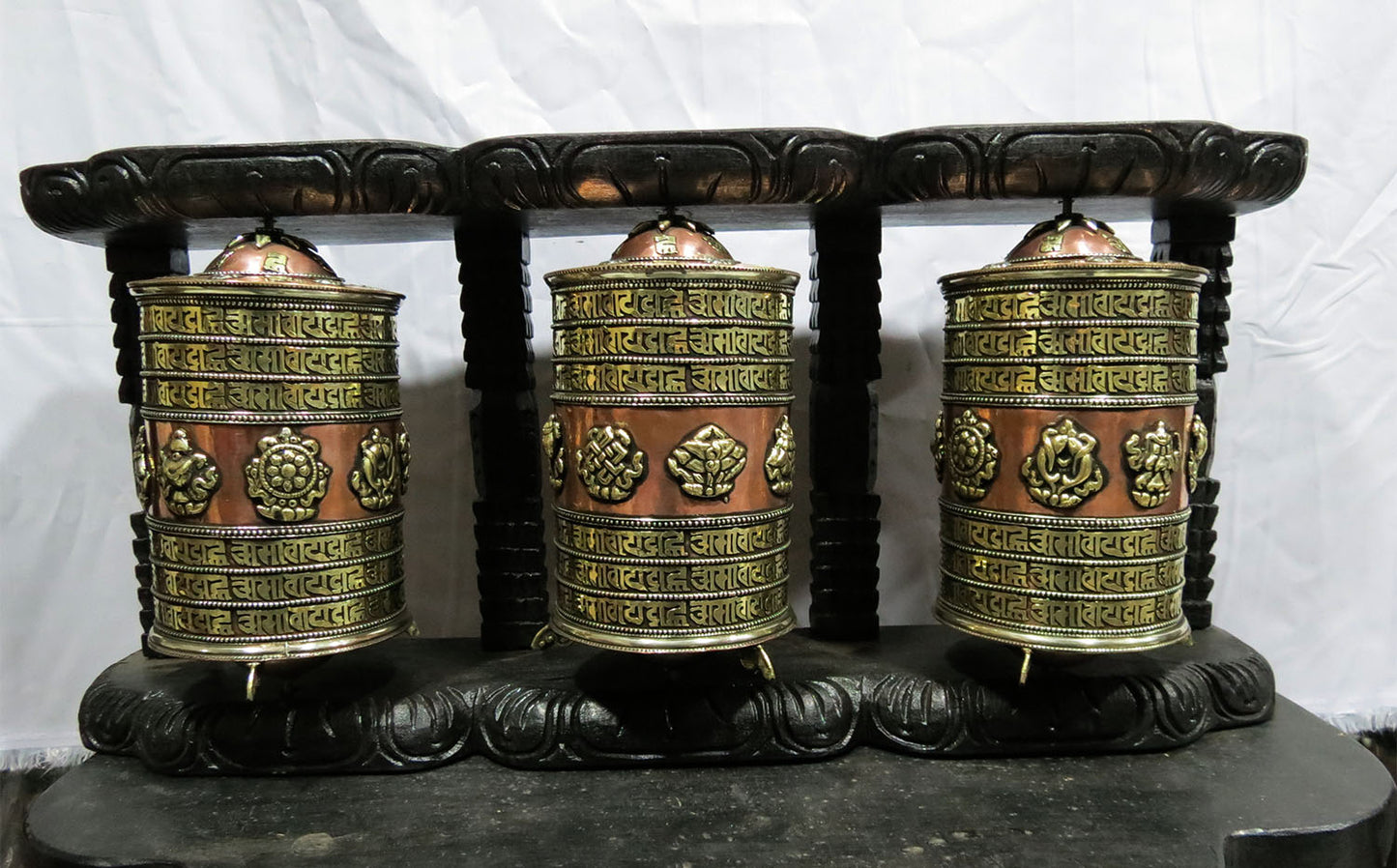 Tibetan Buddhism Copper Prayer Wheel - Om Mani Padme Hum Mantra, Ritual 8 Auspicious lucky Signs