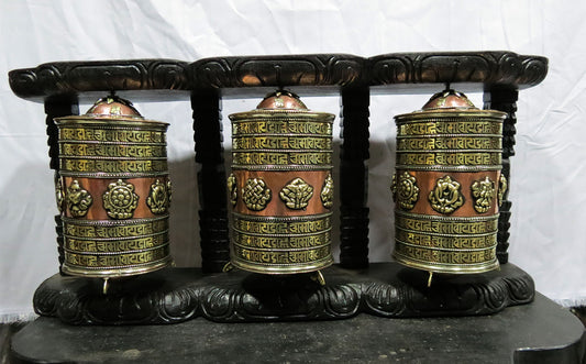 Tibetan Buddhism Copper Prayer Wheel - Om Mani Padme Hum Mantra, Ritual 8 Auspicious lucky Signs