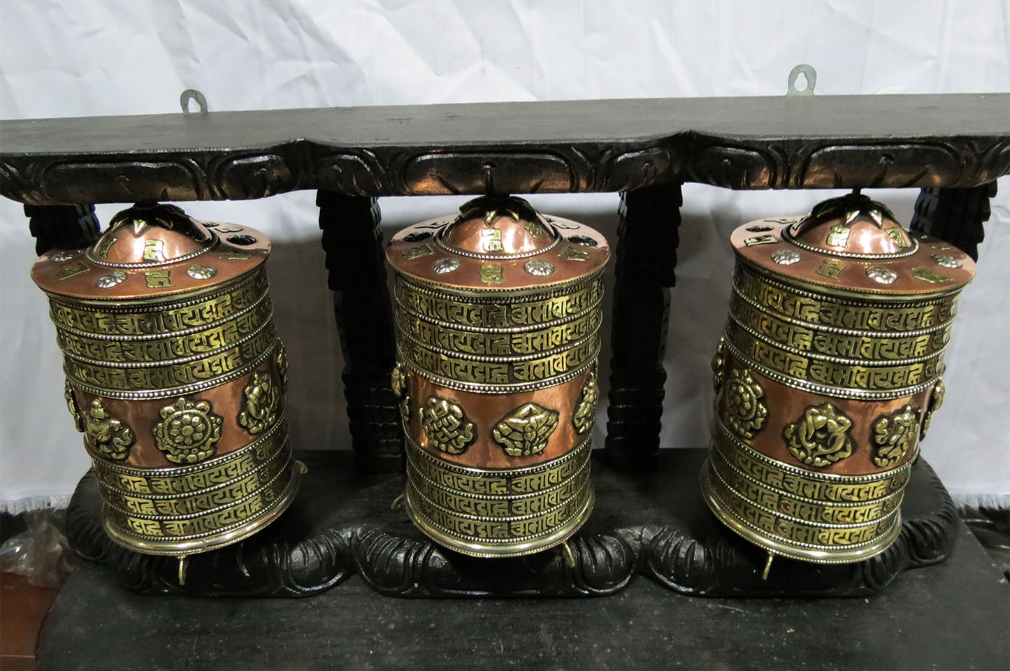 Tibetan Buddhism Copper Prayer Wheel - Om Mani Padme Hum Mantra, Ritual 8 Auspicious lucky Signs