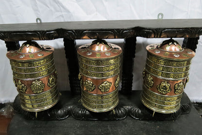 Tibetan Buddhism Copper Prayer Wheel - Om Mani Padme Hum Mantra, Ritual 8 Auspicious lucky Signs