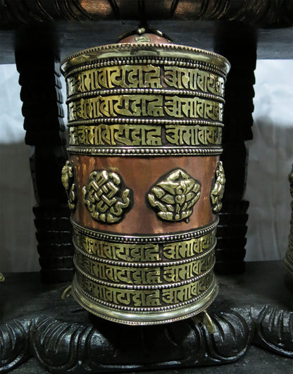 Tibetan Buddhism Copper Prayer Wheel - Om Mani Padme Hum Mantra, Ritual 8 Auspicious lucky Signs