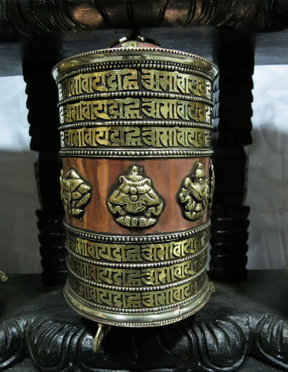 Tibetan Buddhism Copper Prayer Wheel - Om Mani Padme Hum Mantra, Ritual 8 Auspicious lucky Signs