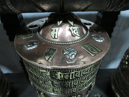 Tibetan Buddhism Copper Prayer Wheel - Om Mani Padme Hum Mantra, Ritual 8 Auspicious lucky Signs