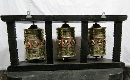 Tibetan Buddhism Copper Prayer Wheel - Om Mani Padme Hum Mantra, Ritual 8 Auspicious lucky Signs