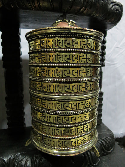 Tibetan Buddhism Copper Brass Prayer Wheel - Om Mani Padme Hum Mantra