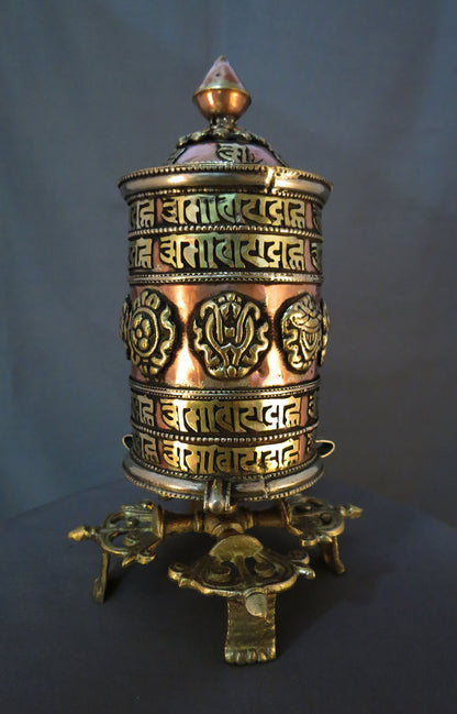 Tibetan Buddhism Om Mani Padme Hum Mantra 8 Auspicious Brass Handmade Double Vajra Copper Prayer Wheel free