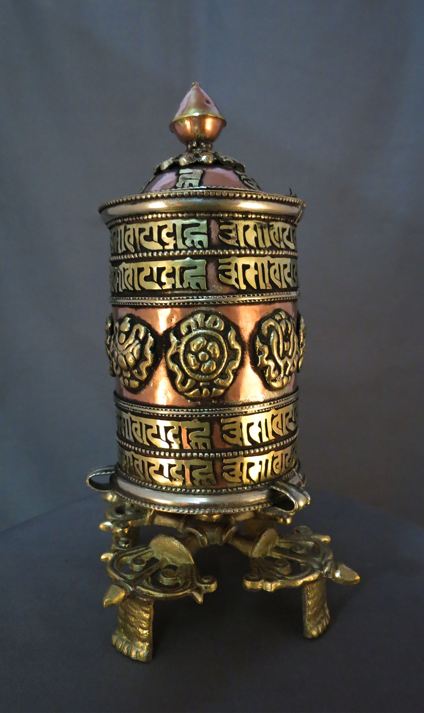 Tibetan Buddhism Om Mani Padme Hum Mantra 8 Auspicious Brass Handmade Double Vajra Copper Prayer Wheel free