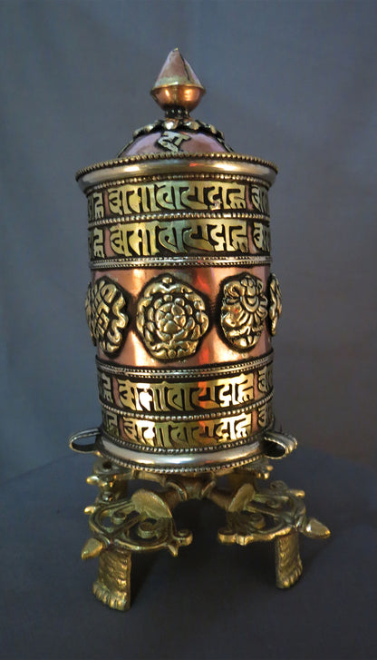 Tibetan Buddhism Om Mani Padme Hum Mantra 8 Auspicious Brass Handmade Double Vajra Copper Prayer Wheel free