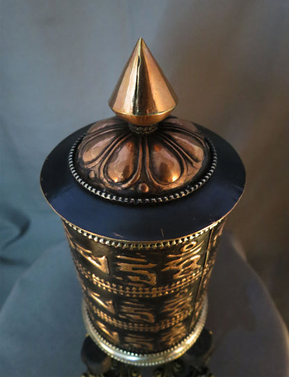 Tibetan Buddhism Om Mani Padme Hum Mantra Handmade Double Vajra Stand Brass Copper Oxide Prayer Wheel