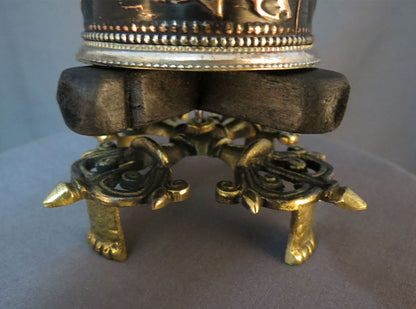 Tibetan Buddhism Om Mani Padme Hum Mantra Handmade Double Vajra Stand Brass Copper Oxide Prayer Wheel