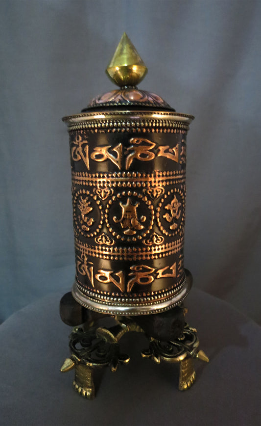 Tibetan Buddhism 8 Auspicious Sign Om Mani Padme Hum Mantra Copper Oxide Handmade Prayer Wheel free