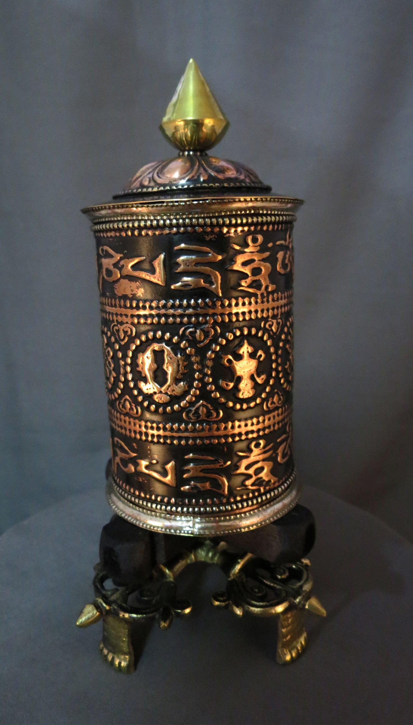 Tibetan Buddhism 8 Auspicious Sign Om Mani Padme Hum Mantra Copper Oxide Handmade Prayer Wheel free