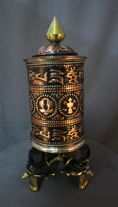 Tibetan Buddhism 8 Auspicious Sign Om Mani Padme Hum Mantra Copper Oxide Handmade Prayer Wheel free