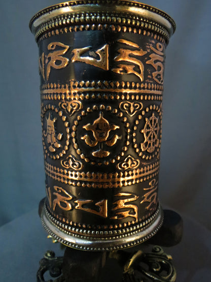 Tibetan Buddhism 8 Auspicious Sign Om Mani Padme Hum Mantra Copper Oxide Handmade Prayer Wheel free