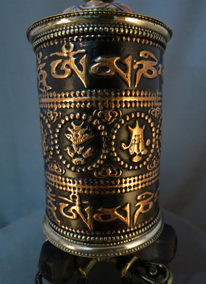 Tibetan Buddhism 8 Auspicious Sign Om Mani Padme Hum Mantra Copper Oxide Handmade Prayer Wheel free