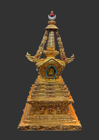 Tibetan Buddhism Temple 12" Gold Plated Pure Copper Stupa Pagoda Nepal free