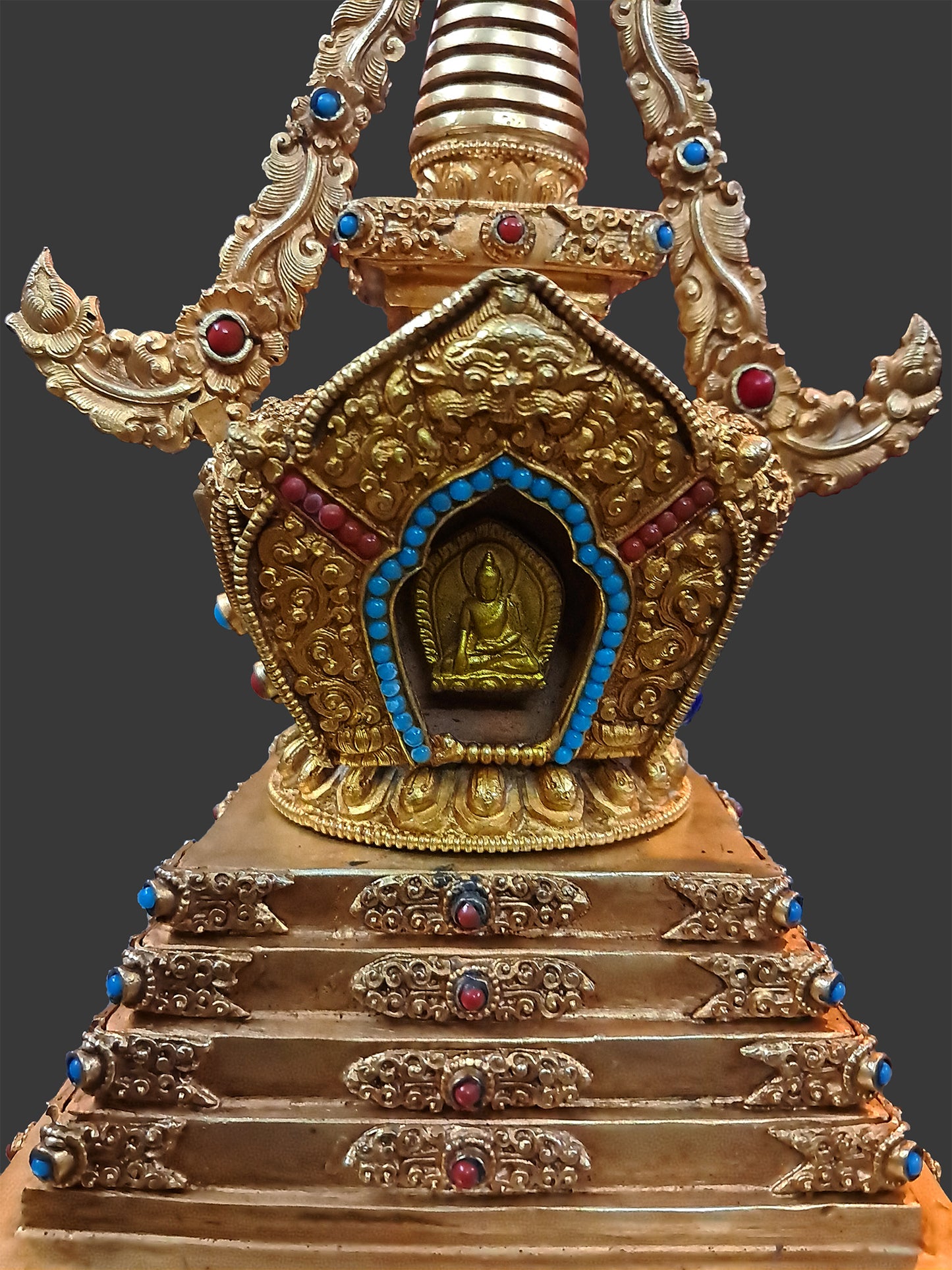 Tibetan Buddhism Temple 12" Gold Plated Pure Copper Stupa Pagoda Nepal free