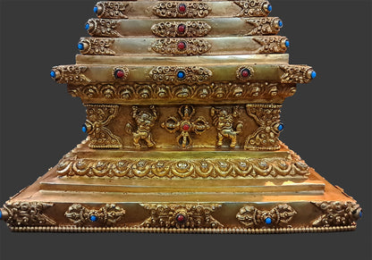 Tibetan Buddhism Temple 12" Gold Plated Pure Copper Stupa Pagoda Nepal free