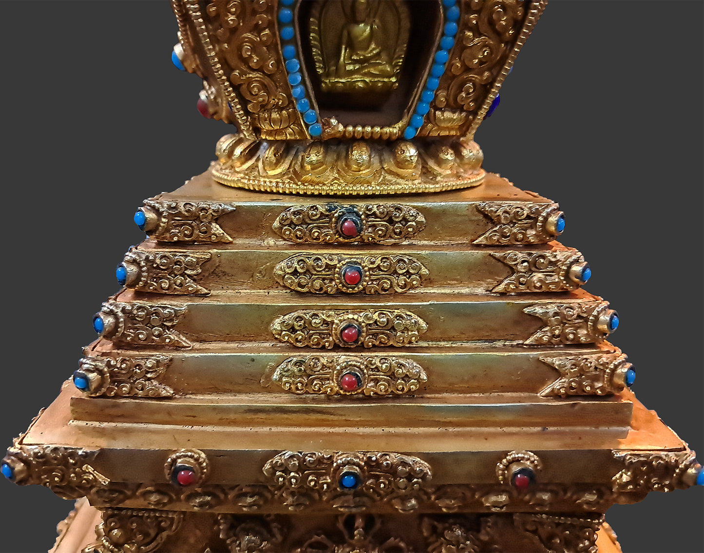 Tibetan Buddhism Temple 12" Gold Plated Pure Copper Stupa Pagoda Nepal free