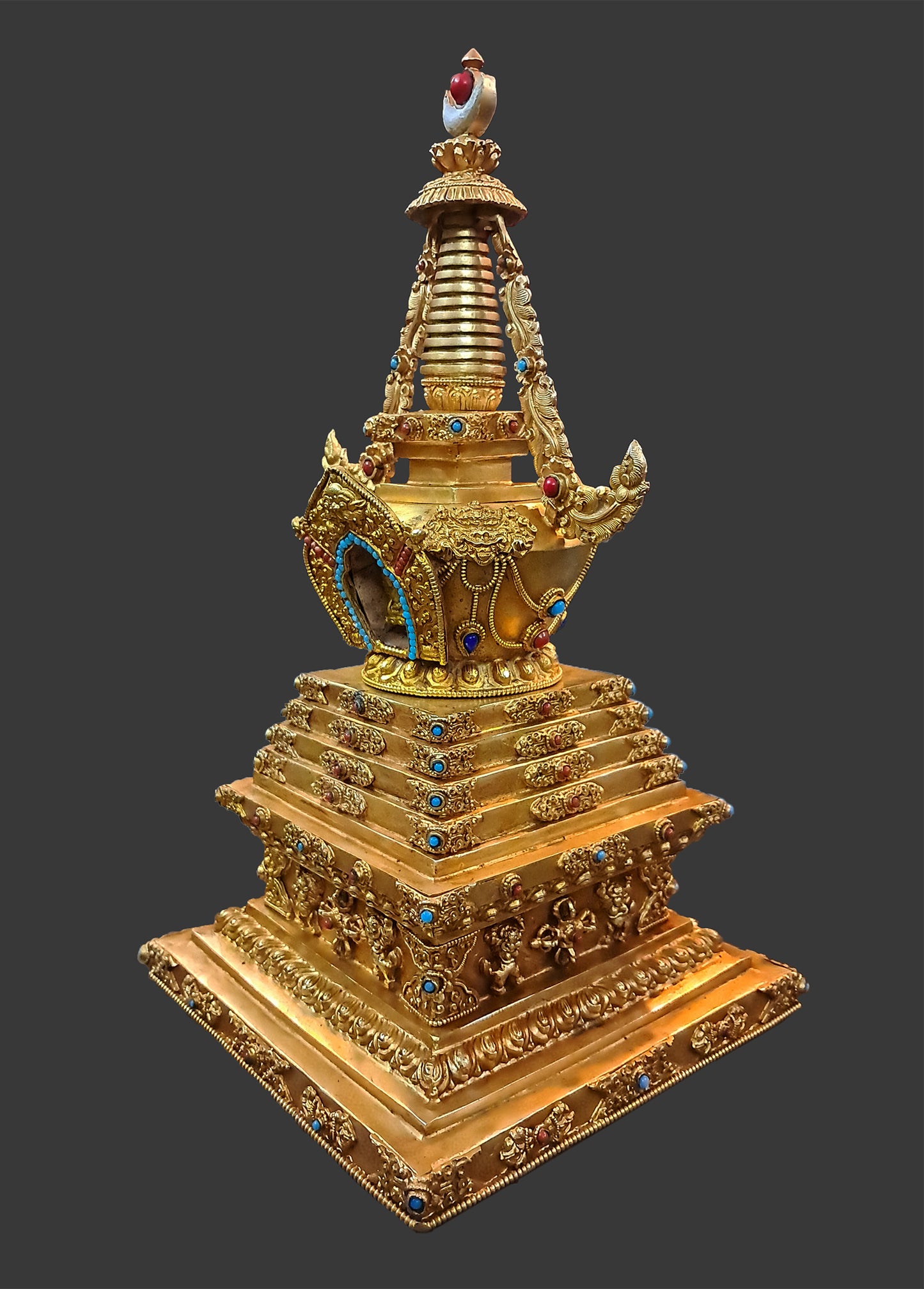 Tibetan Buddhism Temple 12" Gold Plated Pure Copper Stupa Pagoda Nepal free