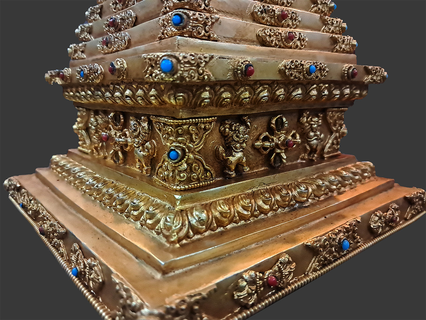 Tibetan Buddhism Temple 12" Gold Plated Pure Copper Stupa Pagoda Nepal free