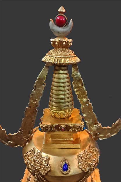 Tibetan Buddhism Temple 12" Gold Plated Pure Copper Stupa Pagoda Nepal free