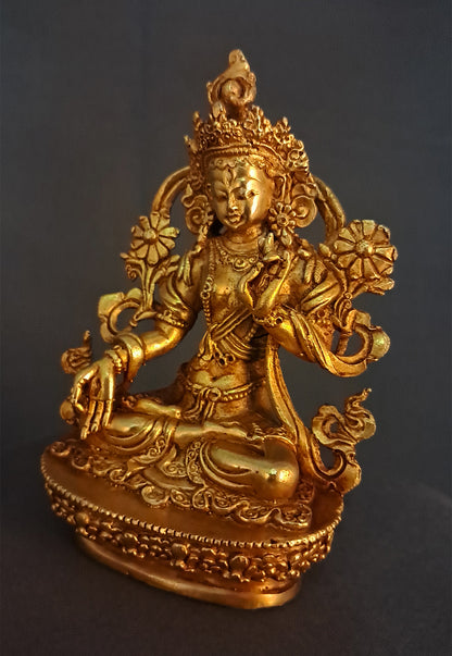 Tibetan Buddhism Goddess White Tara Rupa Gold Plated Copper Statue Figure Nepal free