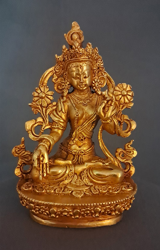 Tibetan Buddhism Goddess White Tara Rupa Gold Plated Copper Statue Figure Nepal free