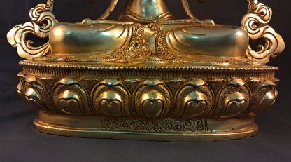 Tibetan Buddhism Gold Face Lord Chenrezig Avalokitesvara Spyan Ras Gzig Coral Turquoise Stone Gold Plated Copper Statue Sculpture Nepal free