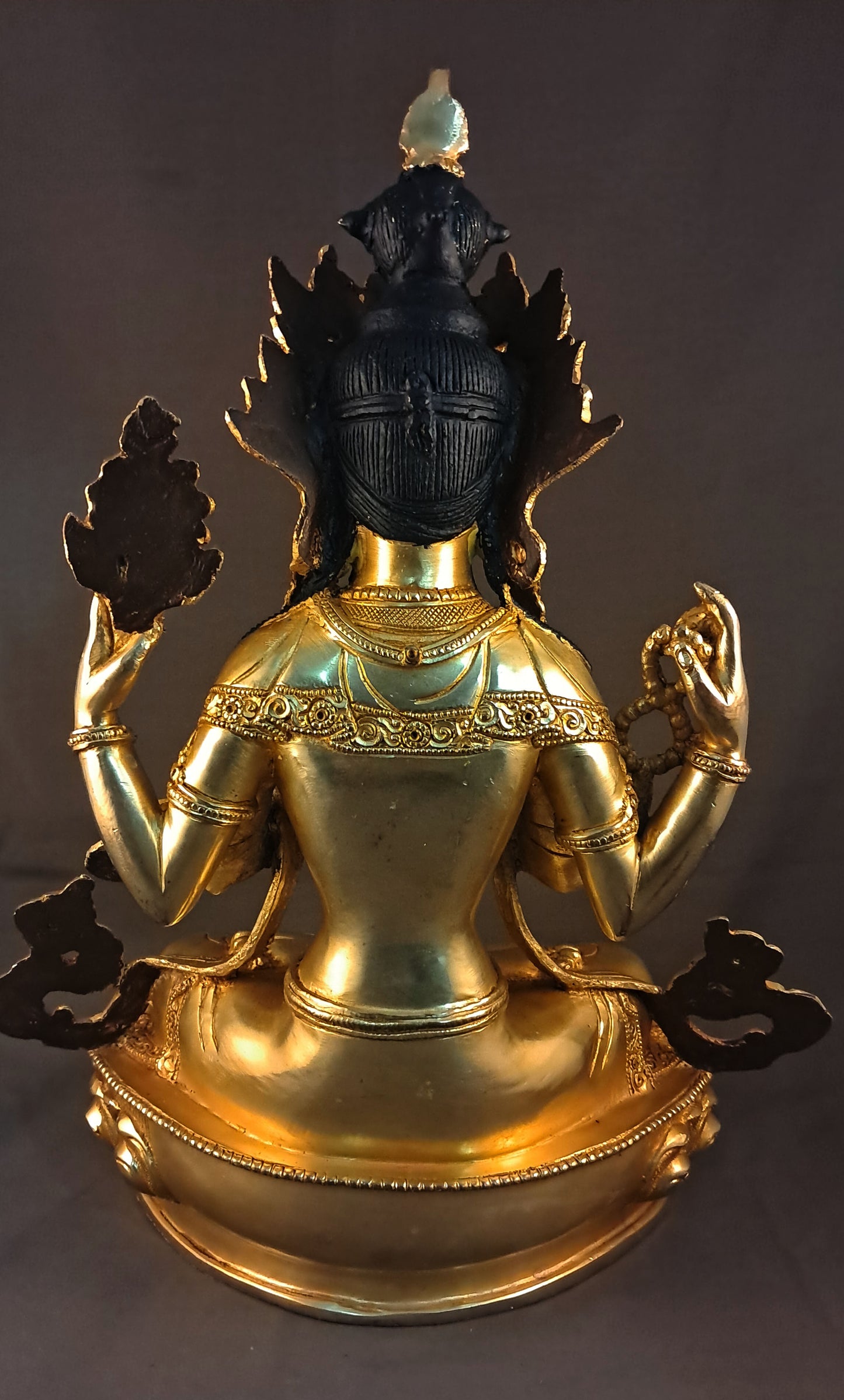 Tibetan Buddhism Gold Face Lord Chenrezig Avalokitesvara Spyan Ras Gzig Coral Turquoise Stone Gold Plated Copper Statue Sculpture Nepal free