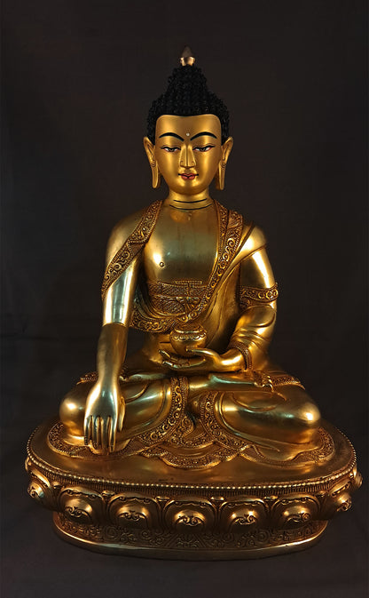 Gold Face Shakyamuni Buddha Statue: Gold-Plated Copper Hand-Carved Buddhism Sculpture Figure Nepal free
