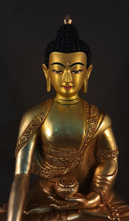 Gold Face Shakyamuni Buddha Statue: Gold-Plated Copper Hand-Carved Buddhism Sculpture Figure Nepal free