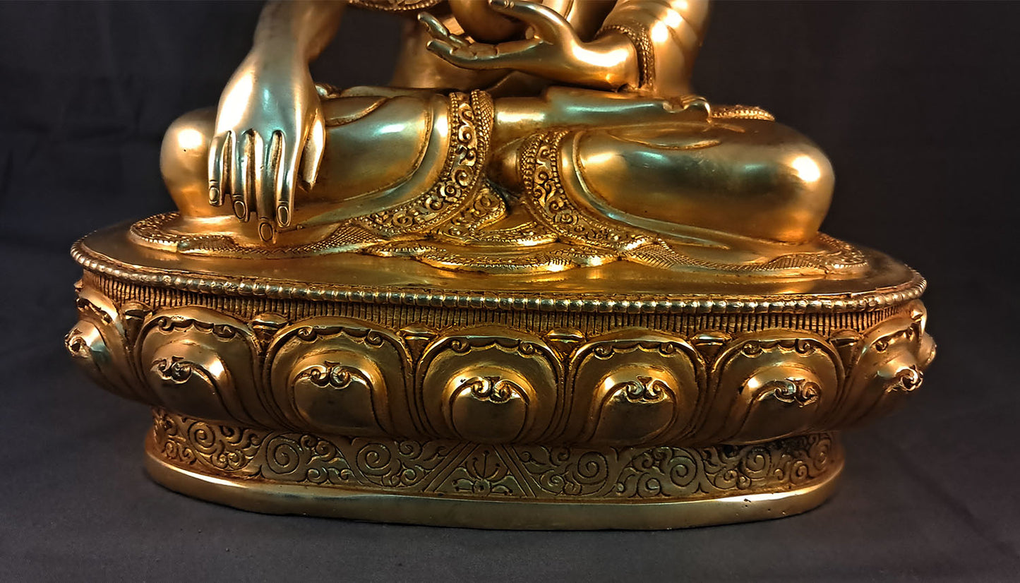Gold Face Shakyamuni Buddha Statue: Gold-Plated Copper Hand-Carved Buddhism Sculpture Figure Nepal free