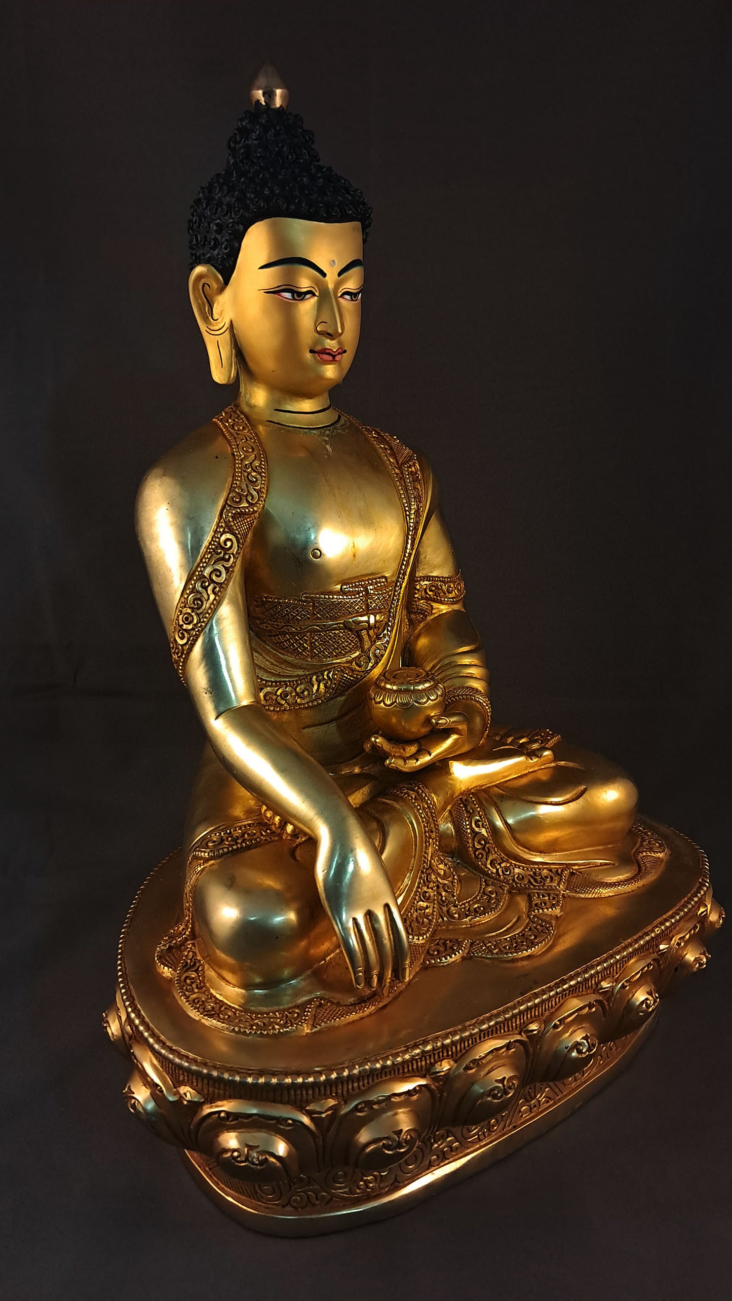 Gold Face Shakyamuni Buddha Statue: Gold-Plated Copper Hand-Carved Buddhism Sculpture Figure Nepal free