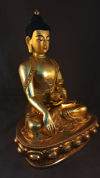 Gold Face Shakyamuni Buddha Statue: Gold-Plated Copper Hand-Carved Buddhism Sculpture Figure Nepal free