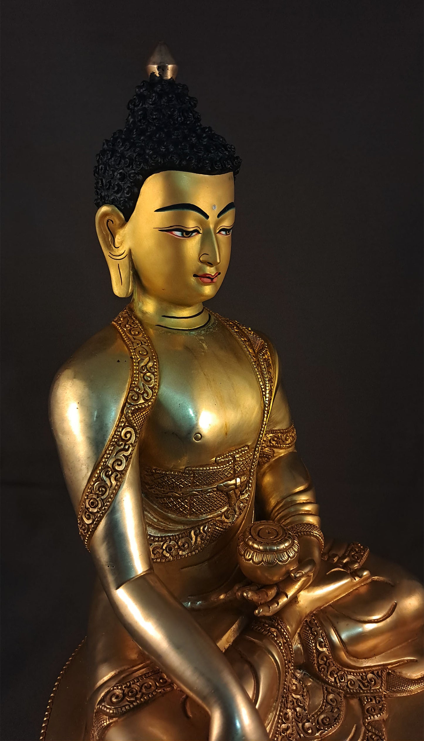 Gold Face Shakyamuni Buddha Statue: Gold-Plated Copper Hand-Carved Buddhism Sculpture Figure Nepal free