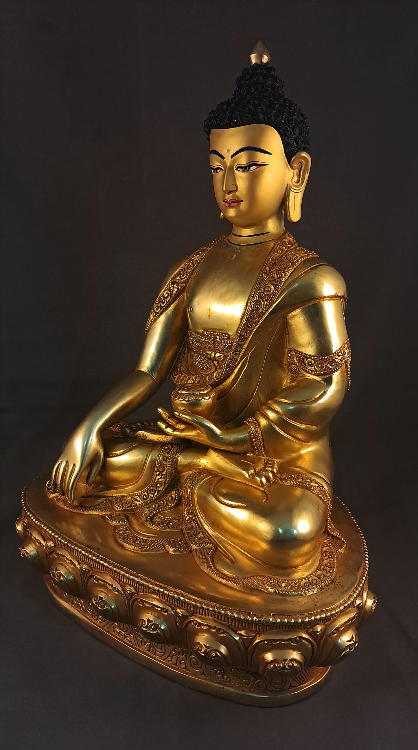 Gold Face Shakyamuni Buddha Statue: Gold-Plated Copper Hand-Carved Buddhism Sculpture Figure Nepal free