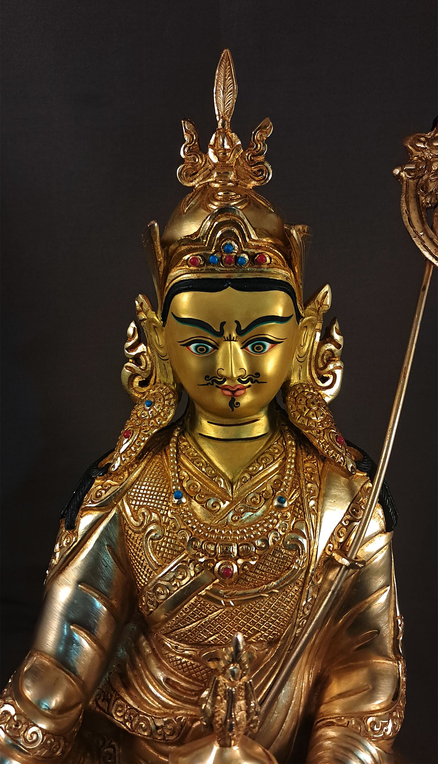 Gold Face Guru Rinpoche Statue: Tibetan Buddhism Gold Plated Copper Sculpture Figure Nepal free