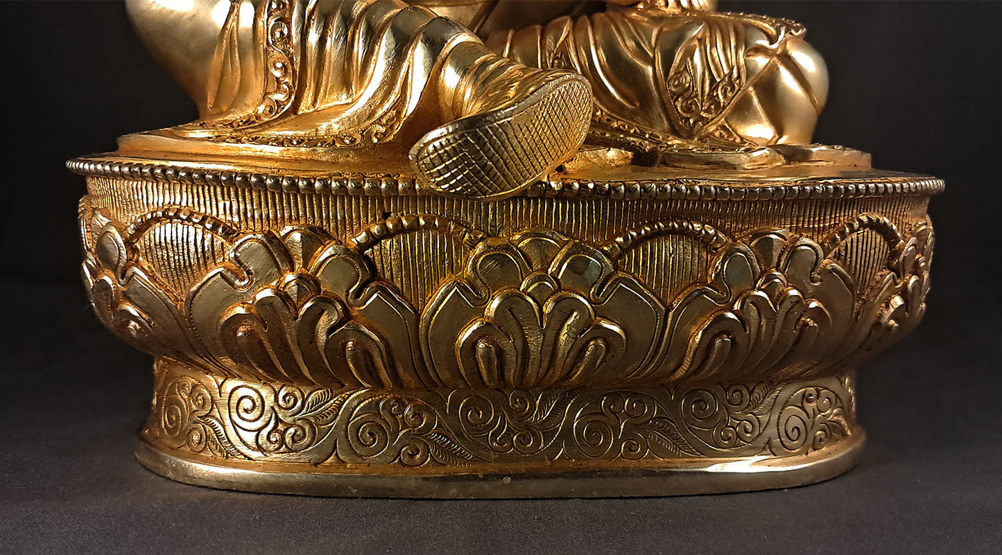 Gold Face Guru Rinpoche Statue: Tibetan Buddhism Gold Plated Copper Sculpture Figure Nepal free