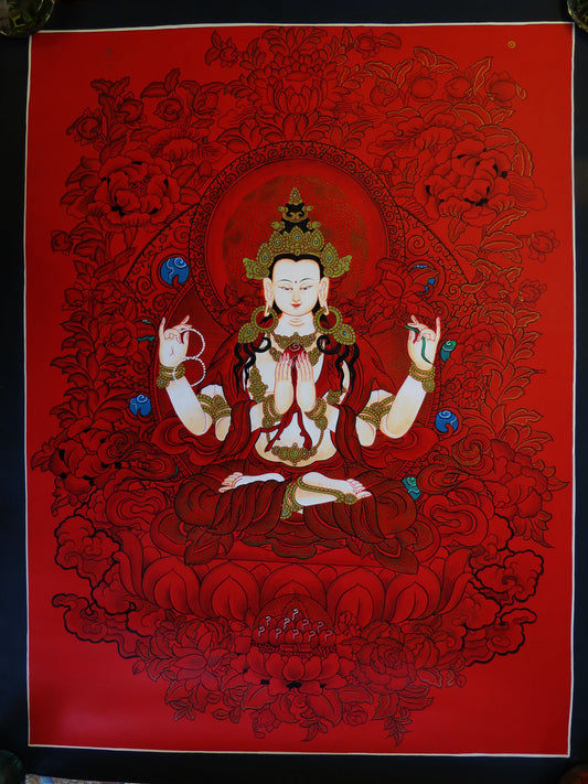Tibetan Buddhism Lord Chenrezig Avalokiteshvara Khacheri Bodhisattva Lama Hand Painting Thangka Art free