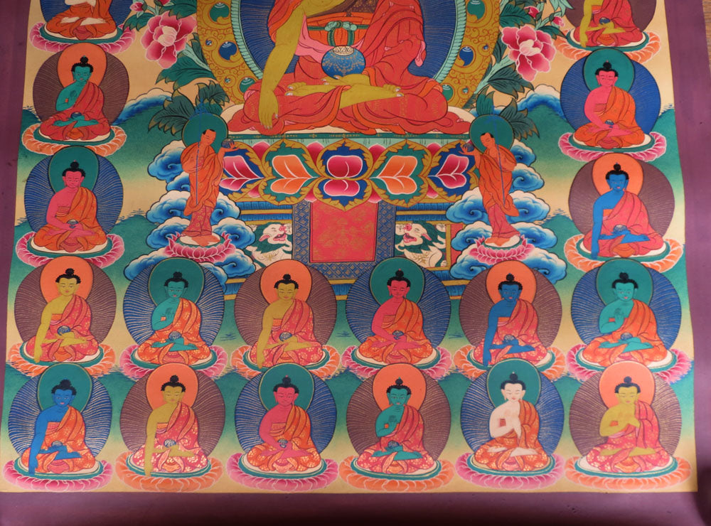 Tibetan Buddhism Lord Shakyamuni Buddha with 5 Dhyani Buddha 35 Buddha Figure Thangka Art Nepal free